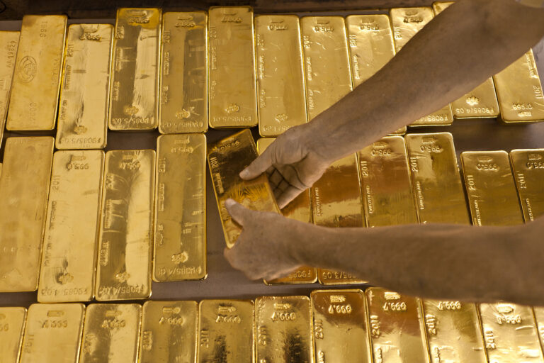 Gold bars at the bank vault of the 