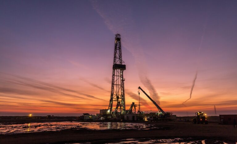 Fracking oil rig at dawn