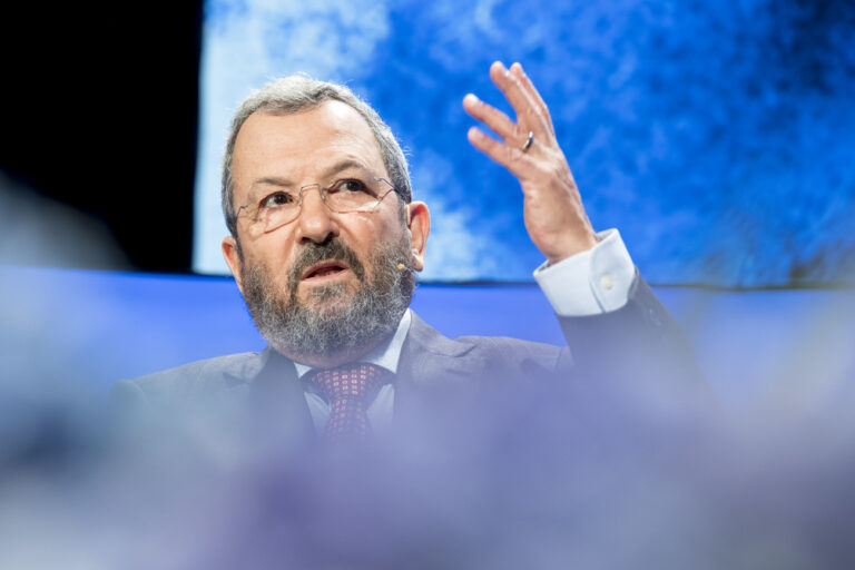 Ehud Barak, Former Israeli prime minister, speaks during the 19. Swiss Economic Forum SEF, at Interlaken, Switzerland, this Friday, 2. June 2017. (KEYSTONE/Anthony Anex)...