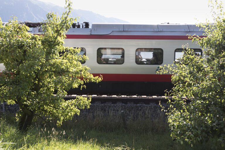 A Trenitalia ETR 610 high-speed tilting train (built by Alstom) en route between Zug and Goldau at the track section in Walchwil, Switzerland with a view of the Lake of Zug on July 4, 2017. (KEYSTONE/Gaetan Bally)

Ein Trenitalia ETR 610 Hochgeschwindigkeits-Neigezug (hergestellt von Alstom) unterwegs auf dem Streckenabschnitt in Walchwil, auf der Eisenbahnstrecke zwischen Zug und Goldau, fotografiert mit Sicht auf den Zugersee am 4. Juli 2017. (KEYSTONE/Gaetan Bally)