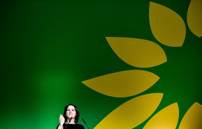 epa07184662 Germany's Greens party co-leader Annalena Baerbock delivers a speech during the European Green Party Council in Berlin, Germany, 23 November 2018. The European Green Party Council meeting is taking place from 23 to 25 November in the German capital. EPA/FILIP SINGER