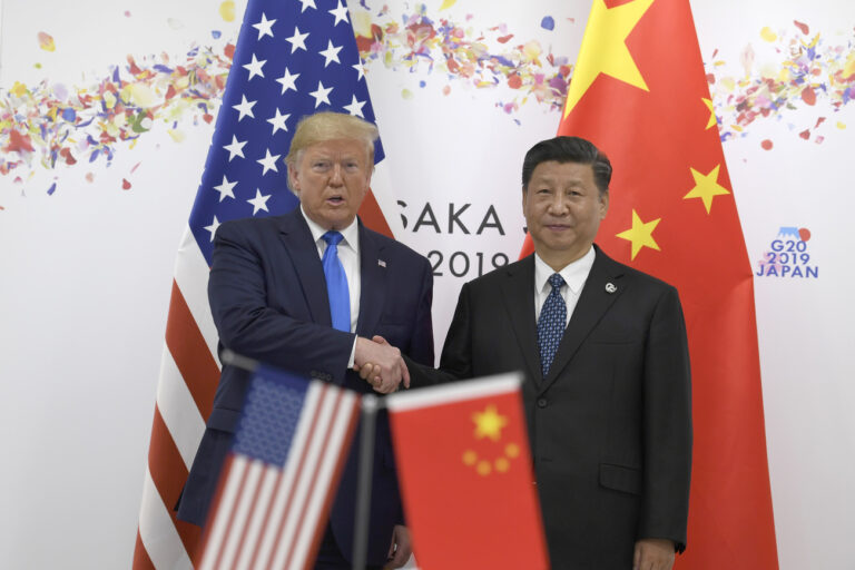 President Donald Trump shakes hands with Chinese President Xi Jinping during a meeting on the sidelines of the G-20 summit in Osaka, Japan, Saturday, June 29, 2019. (AP Photo/Susan Walsh)