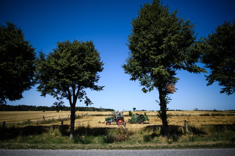 epa07787207 (FILE) - A tractor drives on a field at the ecological village of Brodowin, Germany, 25 July 2019 (reissued 23 August 2019). The German Farmers Association (Deutscher Bauernverband) announces the harvest balance for the year 2019 on 23 August 2019. EPA/CLEMENS BILAN GERMANY OUT