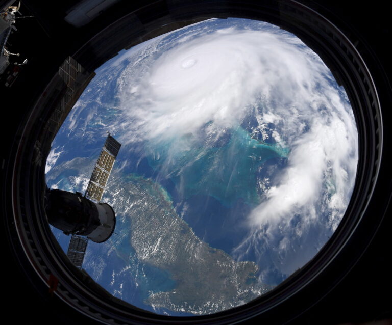 epa07814008 A handout photo made available by NASA shows an image of Hurricane Dorian snapped by NASA astronaut Christian Koch from the International Space Station (ISS) during a flyover, 02 September 2019. The station orbits more than 200 miles above the Earth. Hurricane Dorian, which made landfall on the Bahamas as category 5 and now reclassified as category 4, is expected to continue on its projected path towards the Florida coast in the upcoming days. EPA/NASA HANDOUT HANDOUT EDITORIAL USE ONLY/NO SALES