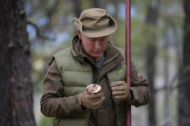 epa07903022 Russian President Vladimir Putin enjoys a walk during his leisure time in the Siberian Taiga area, Tyva Republic, Russia, 07 October 2019. (KEYSTONE/EPA/ALEXEY DRUZHINYN /SPUTNIK/KREMLIN)