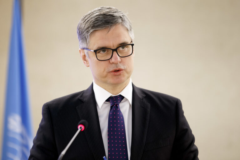Vadym Prystaiko, Minister for Foreign Affairs of Ukraine, adresses his statement, during the High-Level Segment of the 43rd session of the Human Rights Council, at the European headquarters of the United Nations in Geneva, Switzerland, Monday, February 24, 2020. (KEYSTONE/Salvatore Di Nolfi)