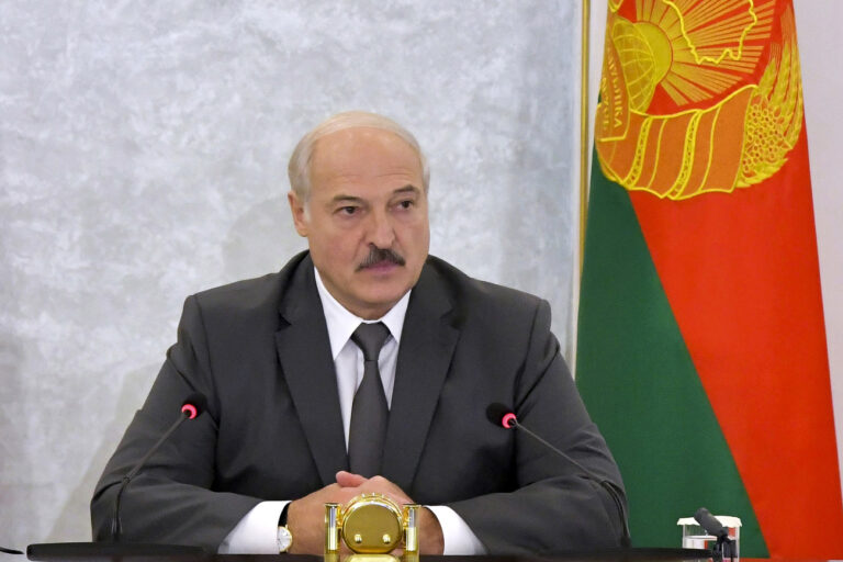 Belarusian President Alexander Lukashenko chairs a Security Council meeting in Minsk, Belarus, Wednesday, Aug. 19, 2020. Authorities in Belarus on Wednesday resumed detentions of protesters who keep taking to the streets to demand the resignation of authoritarian President Alexander Lukashenko, as opposition leaders ratchet up pressure on the government by forming a coordination council to push for for a new election. (Andrei Stasevich/BelTA Pool Photo via AP)