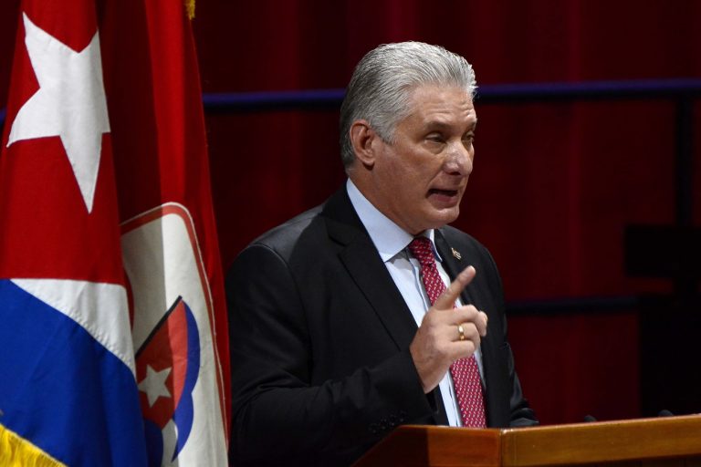 epa09145942 Cuban President Miguel Diaz-Canel Bermudez, speaks as First Secretary of the Central Committee of the Communist Party of Cuba (CC PCC), during the Closing Session of the VIII Congress of the PCC, at the Palacio de Convenciones, in Havana, Cuba 19 April 2021. Cuban President Miguel Dà­az-Canel announced on 19 April that he will continue to consult with Raul Castro on 'strategic decisions for the future of the nation' after replacing the 89-year-old general as first secretary of the Communist Party of Cuba (PCC). EPA/ARIEL LEY ROYERO