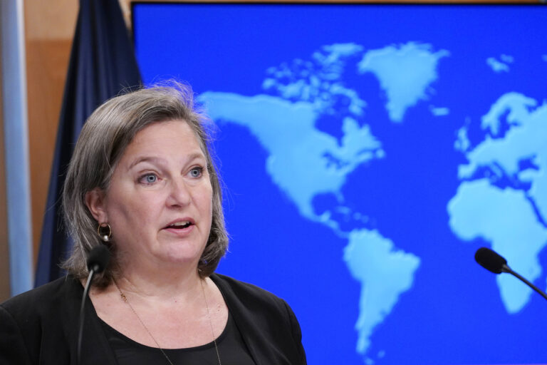 FILE - State Department Under Secretary for Public Affairs Victoria J. Nuland speaks during a briefing at the State Department in Washington, Jan. 27, 2022. (AP Photo/Susan Walsh, Pool, File)
