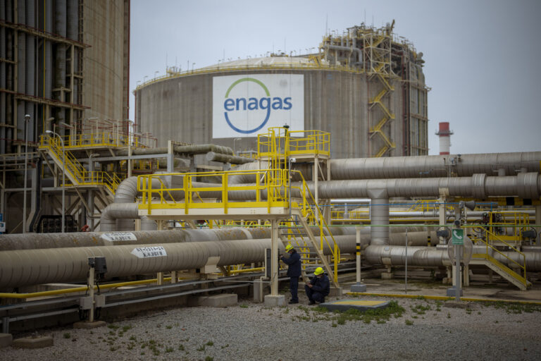 Operators work at the Enagss regasification plant, the largest LNG plant in Europe, in Barcelona, Spain, Tuesday, March 29, 2022. The energy crisis provoked by Russia's war in Ukraine has helped Spain and Portugal emerge in an strategically advantageous position as an âÄœenergy islandâÄ in Europe with a relatively low reliance on Russian natural gas. (AP Photo/Emilio Morenatti)