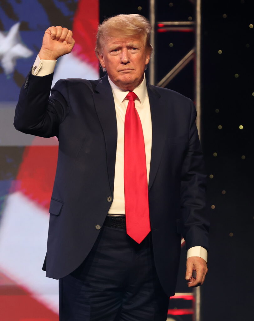 epa09947816 Former US President Donald Trump speaks during the American Freedom Tour at the Austin Convention Center in Austin, Texas, USA, 14 May 2022. The American Freedom Tour is a gathering of conservatives to celebrate Faith, Family, Finances, and Freedom. EPA/ADAM DAVIS
