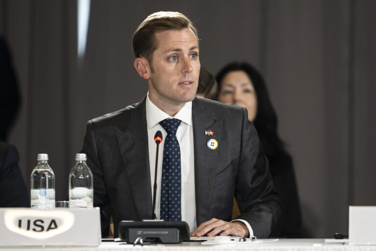 Scott Miller, Ambassador of USA to Switzerland, holds his national statement during the Ukraine Recovery Conference URC, Tuesday, July 5, 2022 in Lugano, Switzerland. The URC is organised to initiate the political process for the recovery of Ukraine after the attack of Russia to its territory. (KEYSTONE/EDA/Alessandro della Valle)