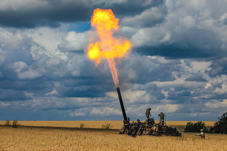 In this handout photo released by the Russian Defense Ministry Press Service on Friday, July 22, 2022, Russian soldiers fire a 2S4 Tyulpan self-propelled heavy mortar from their position at an undisclosed location in Ukraine. (Russian Defense Ministry Press Service via AP)