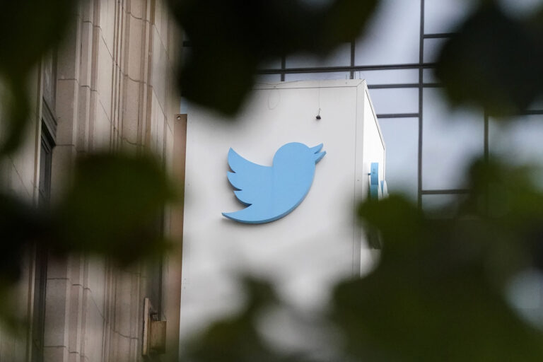 A sign at Twitter headquarters is shown in San Francisco, Thursday, Dec. 8, 2022. (AP Photo/Jeff Chiu)