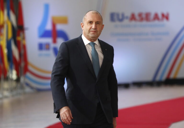 epa10365181 Bulgaria's President Rumen Radev arrives for the EU-ASEAN Commemorative Summit at leaders' level in Brussels, Belgium, 14 December 2022. Heads of state and government from the Association of Southeast Asian Nations (ASEAN) and the European Union (EU) are meeting in Brussels for a Commemorative Summit on 14 December, to mark 45 years of diplomatic relations between the two blocs. EPA/STEPHANIE LECOCQ