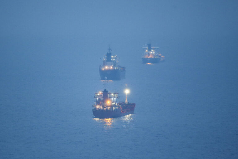 Oil tanker ships are anchored at the Black Sea near the Bosphorus strait in Istanbul, Turkey, Thursday, Dec. 15, 2022. (AP Photo/Emrah Gurel)