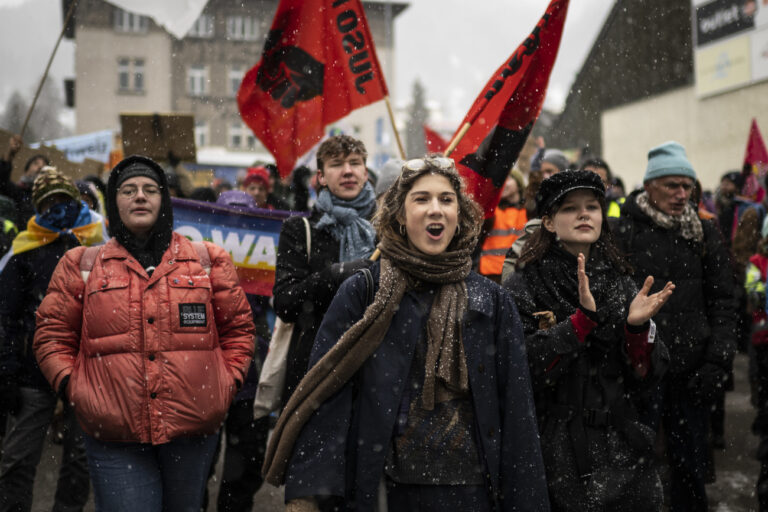 Demonstrators are pictured at a demonstration by Swiss party 