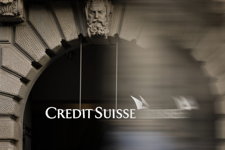 FILE --- The logo of Swiss bank Credit Suisse is seen at their headquarters in Zurich, Switzerland on Thursday, October 27, 2022. Credit Suisse is borrowing up to 50 billion francs from the Swiss National Bank (SNB), according to a statement on Thursday, 16 March 2023. This is intended to strengthen the group, whose shares have crashed on the stock exchange. (KEYSTONE/Michael Buholzer)