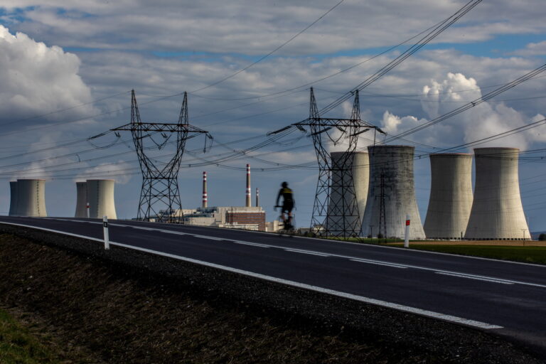 epa10533882 A cyclist passes the Dukovany nuclear power plant operated by CEZ AS, near village of Dukovany, Czech Republic, 20 March 2023. According to a spokesman for the plant, the Dukovany nuclear power plant currently has a three-year supply of nuclear fuel. EPA/MARTIN DIVISEK ATTENTION: This Image is part of a PHOTO SET