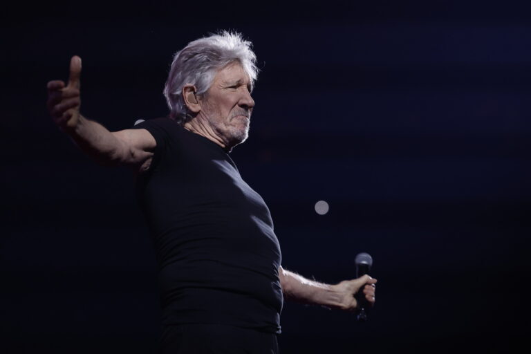 epa10539420 British singer Roger Waters, former musician of Pink Floyd, performs a concert in the framework of his European tour 'This Is Not A Drill' at Wizink Center in Madrid, Spain, 23 March 2023. EPA/JUANJO MARTIN