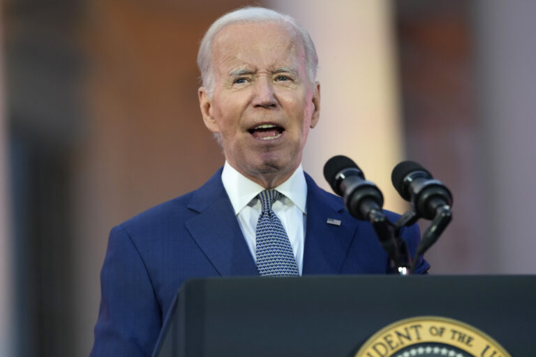 President Joe Biden speaks before a screening of the film 