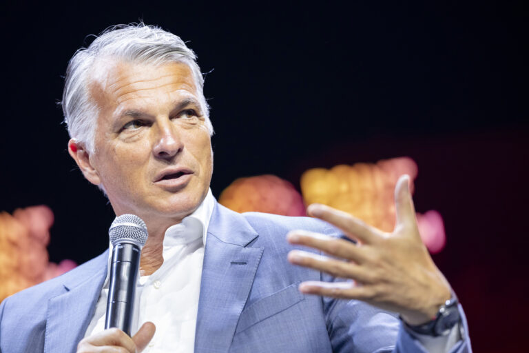 Group Chief Executive Officer of Swiss Bank UBS Sergio P. Ermotti speaks at the Point Zero Forum at the Circle in Zurich, Switzerland on Tuesday June 27, 2023. (KEYSTONE/Michael Buholzer).