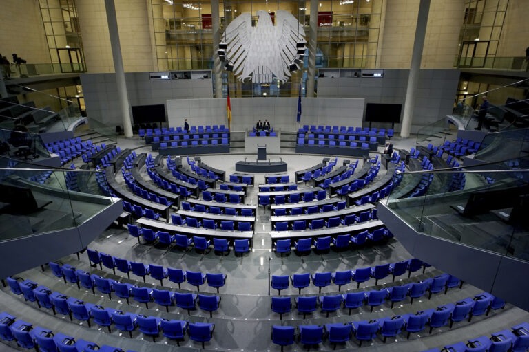 FILE - A view of the plenary hall of the German federal parliament, Bundestag, at the Reichstag building in Berlin, Germany, Thursday, Jan. 26, 2023. German lawmakers have failed to agree on new rules regulating assisted suicide. They voted Thursday, July 6, 2023 to reject two cross-party proposals drawn up after the country's highest court ruled that legislation banning the practice when conducted on a “business” basis is unconstitutional. (AP Photo/Michael Sohn, File)