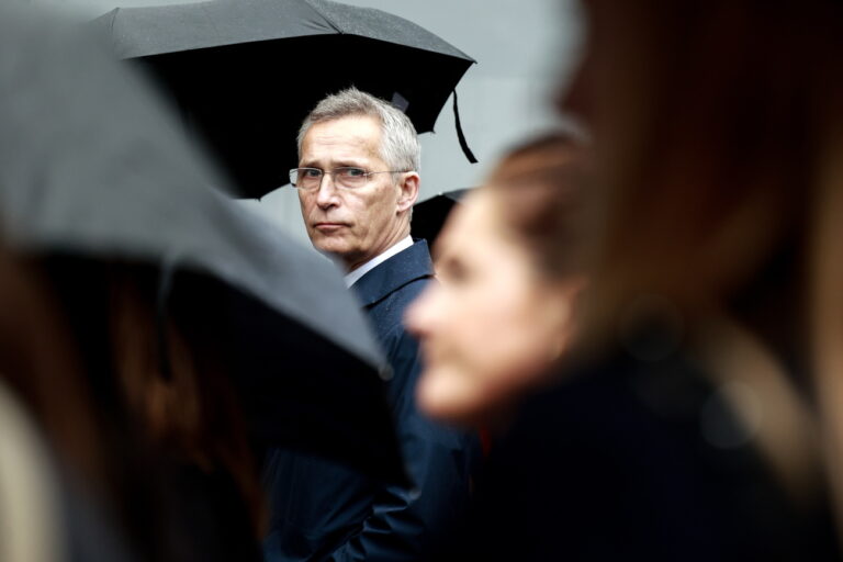 epa10761516 NATO Secretary General and former Norwegian Prime Minister Jens Stoltenberg (C) attends a commemoration at the memorial site in front of the 'Hoyblokka' building, at the Government Quarter, in Oslo, Norway, 22 July 2023. This commemoration marks 12 years since the 22 July 2011 terror attack, when a Norwegian extremist, Anders Behring Breivik, bombed and damaged Hoyblokka and the Government Quarter in Oslo. EPA/TOR ERIK SCHRØDER NORWAY OUT