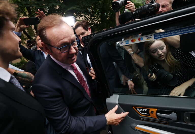 epa10769876 US actor Kevin Spacey departs Southwark Crown Court after being found not guilty on all charges in London, Britain, 26 July 2023. Double Academy Award-winning actor Kevin Spacey was on trial in London accused of sexual offences against four men in Britain. EPA/ANDY RAIN