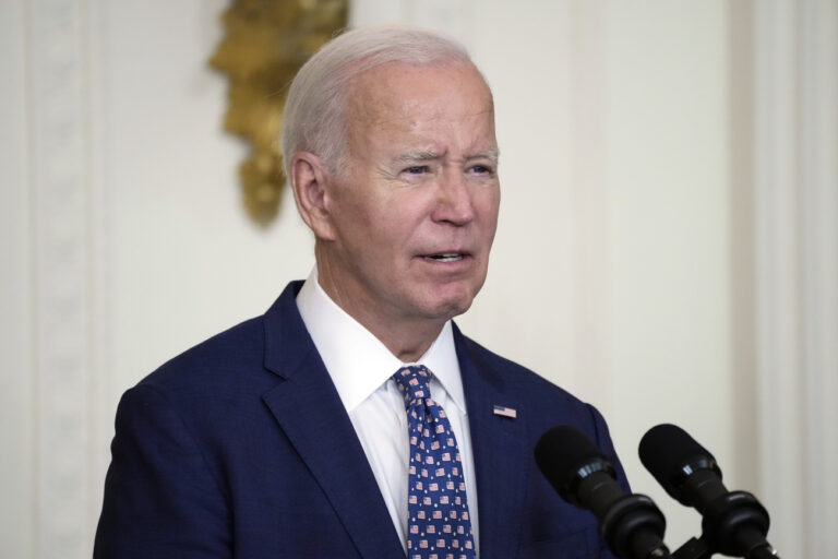 President Joe Biden speaks before he awards the Medal of Honor to Vietnam veteran, Army Capt. Larry Taylor, for his actions in Ap Go Cong on June 18, 1968​, during a ceremony Tuesday, Sept. 5, 2023, in the East Room of the White House in Washington. (AP Photo/Jacquelyn Martin)