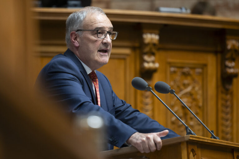 Bundesrat Guy Parmelin spricht im Nationalrat, in der Herbstsession der Eidgenoessischen Raete, am Mittwoch, 20. September 2023, in Bern. (KEYSTONE/Peter Klaunzer)