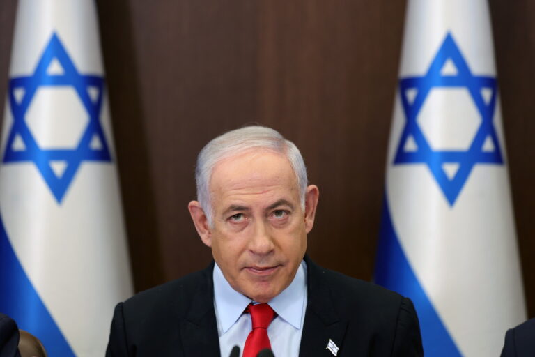 epa10885362 Israeli Prime Minister Benjamin Netanyahu attends the Israeli government's weekly cabinet meeting at the prime minister's office in Jerusalem, 27 September 2023. EPA/ABIR SULTAN / POOL
