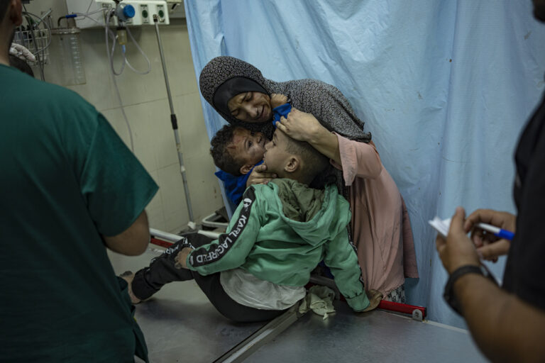 Palestinians wounded in Israeli bombardment of the Gaza Strip are brought to a hospital in Khan Younis, Wednesday, Nov. 15, 2023. ( AP Photo/Fatima Shbair)