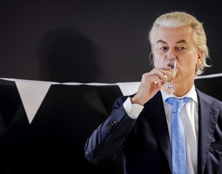 epa10990662 Leader of Freedom party (PVV) Geert Wilders attends a post-election meeting one day after the House of Representatives elections, The Hague, Netherlands, 23 November 2023. Wilders believes that the PVV can no longer be ignored after the 