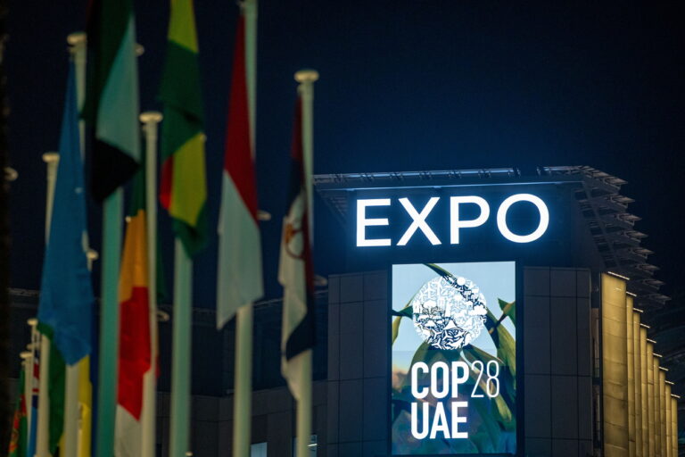 epa11024558 A logo of the 2023 United Nations Climate Change Conference (COP28) on display at Expo Dubai, in Dubai, United Arab Emirates, 12 December 2023. The 2023 United Nations Climate Change Conference (COP28), runs from 30 November to 12 December, and is expected to host one of the largest number of participants in the annual global climate conference as over 70,000 estimated attendees, including the member states of the UN Framework Convention on Climate Change (UNFCCC), business leaders, young people, climate scientists, Indigenous Peoples and other relevant stakeholders will attend. EPA/MARTIN DIVISEK