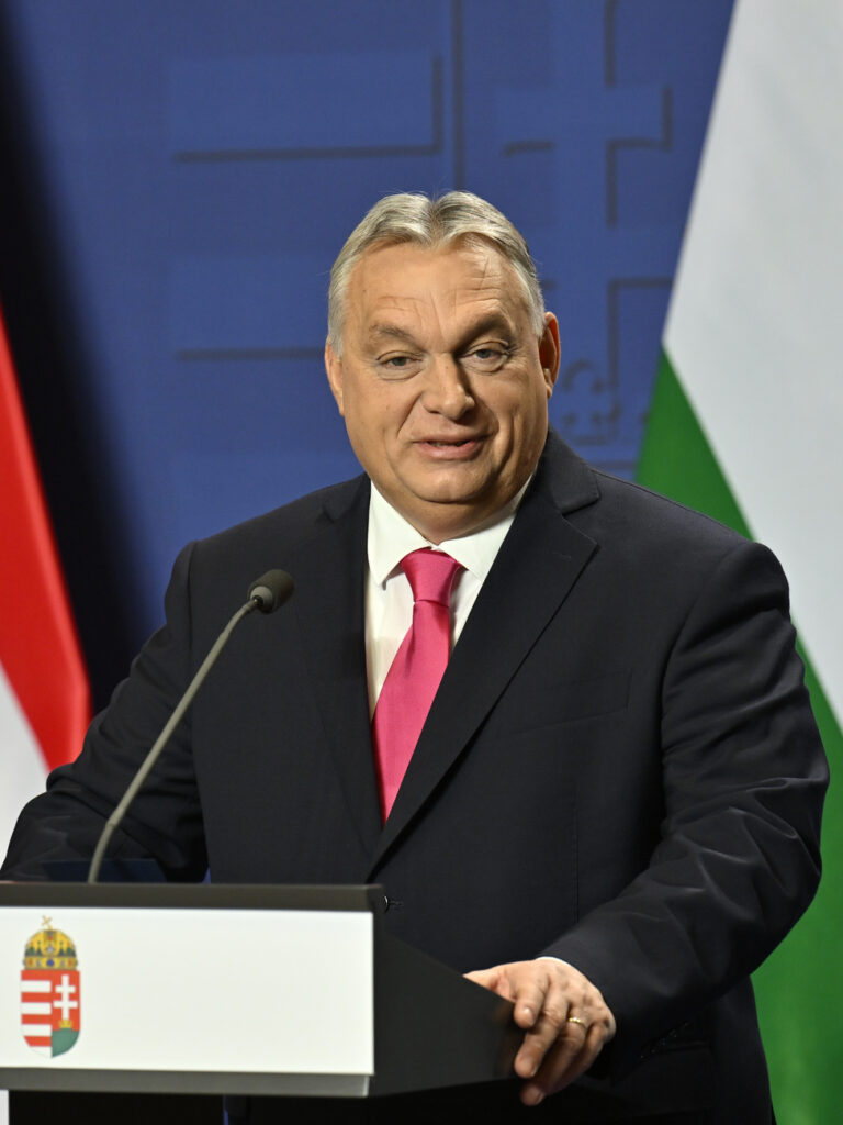 Hungarian Prime Minister Viktor Orban speaks during his annual international press conference in Budapest, Hungary, Thursday, Dec. 21, 2023. (AP Photo/Denes Erdos)