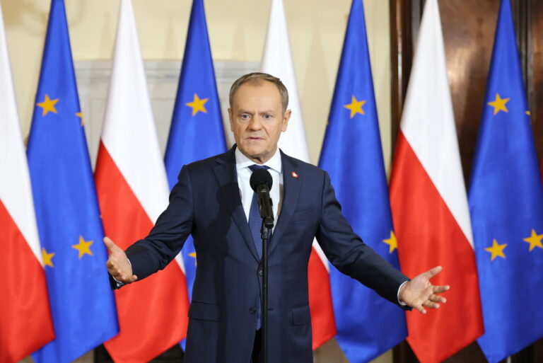 epa11055459 Polish Prime Minister Donald Tusk speaks during a press conference after a meeting of his cabinet at the PM's Office in Warsaw, Poland, 03 January 2024. Prime Minister Tusk announced that after the next cabinet meeting the government will present information on financial abuse in public institutions by the former ruling party, which he described as 'hair-raising'. EPA/PAWEL SUPERNAK POLAND OUT