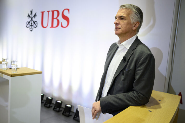 Group Chief Executive Officer of Swiss Bank UBS Sergio P. Ermotti waits for speaking during a UBS media event on the sideline of the the 54th annual meeting of the World Economic Forum, WEF, in Davos, Switzerland, Monday, January 15, 2024. The meeting brings together entrepreneurs, scientists, corporate and political leaders in Davos under the topic 