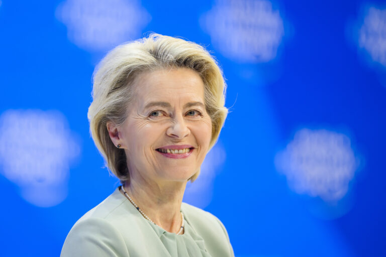 Ursula von der Leyen, President of the European Commission, speaks during a plenary session in the Congress Hall at the 54th annual meeting of the World Economic Forum, WEF, in Davos, Switzerland, Tuesday, January 16, 2024. The meeting brings together entrepreneurs, scientists, corporate and political leaders in Davos under the topic 