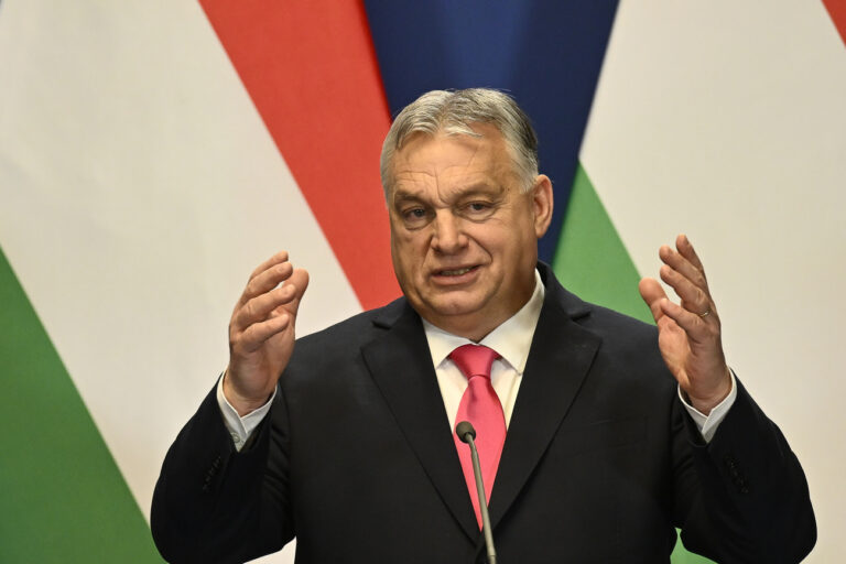 Hungary's Prime Minister Viktor Orban speaks during a press conference with Slovakia's Prime Minister Robert Fico at the Carmelite Monastery in Budapest, Hungary, Tuesday, Jan. 16, 2024. (AP Photo/Denes Erdos)
