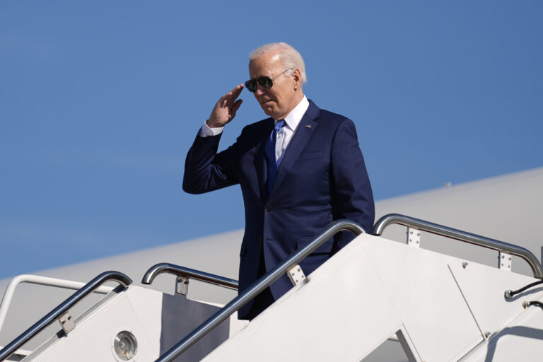 President Joe Biden boards Air Force One at Andrews Air Force Base, Md., Wednesday, Feb. 7, 2024, to travel to New York to attend fundraisers. (AP Photo/Andrew Harnik)