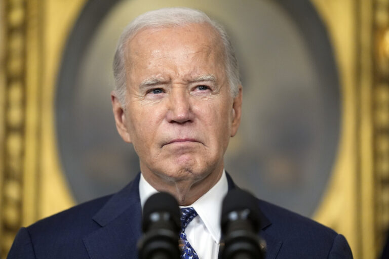 President Joe Biden speaks in the Diplomatic Reception Room of the White House, Thursday, Feb. 8, 2024, in Washington. (AP Photo/Evan Vucci)