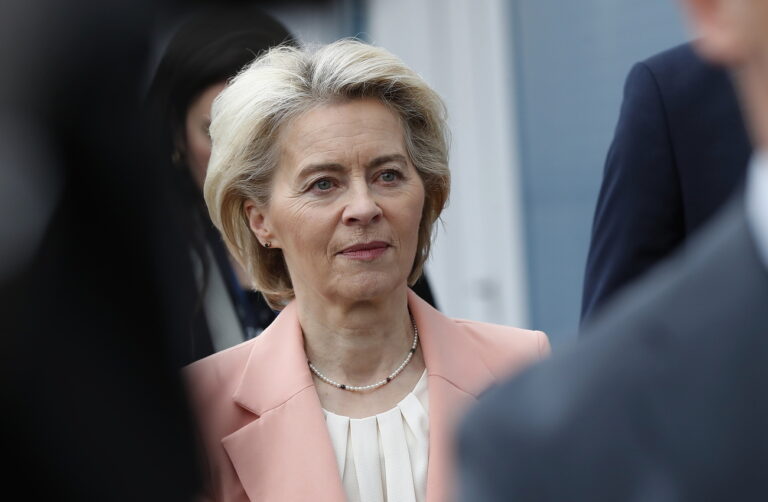 epa11201500 European Commission President Ursula von der Leyen arrives for the European People's Party Congress in Bucharest, Romania, 06 March 2024. The European People's Party (EPP) party hold its Congress in Romania's capital on 06 and 07 March, to choose their candidates for the EU Parliament elections, and as well their nominees for the EU leadership. European Union parliamentary elections will take place from 06 until 09 June 2024. EPA/ROBERT GHEMENT