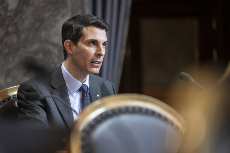 Thierry Burkart, FDP-AG, spricht zur Kleinen Kammer, an der Fruehjahrssession der Eidgenoessischen Raete, am Mittwoch, 6. Maerz 2024 im Staenderat in Bern. (KEYSTONE/Alessandro della Valle)