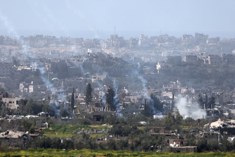 epa11201775 A view shows smoke rising after Israeli airstrikes on Beit Hanoun in the northern Gaza Strip as seen from the Israeli side in southern Israel, 06 March 2024. More than 30,000 Palestinians and over 1,300 Israelis have been killed, according to the Palestinian Health Ministry and the Israel Defense Forces (IDF), since Hamas militants launched an attack against Israel from the Gaza Strip on 07 October 2023, and the Israeli operations in Gaza and the West Bank which followed it. EPA/ABIR SULTAN