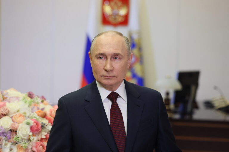 epa11206715 Russian President Vladimir Putin delivers a video address to congratulate women on the occasion of International Women's Day in Moscow, Russia 08 March 2024. EPA/MKHAIL METZEL/SPUTNIK/KREMLIN POOL