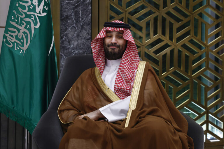 Saudi Crown Prince and Prime Minister Mohammed bin Salman meets U.S. Secretary of State Antony Blinken, not pictured, in Jeddah, Saudi Arabia, Wednesday, March 20, 2024. (Evelyn Hockstein/Pool Photo via AP)