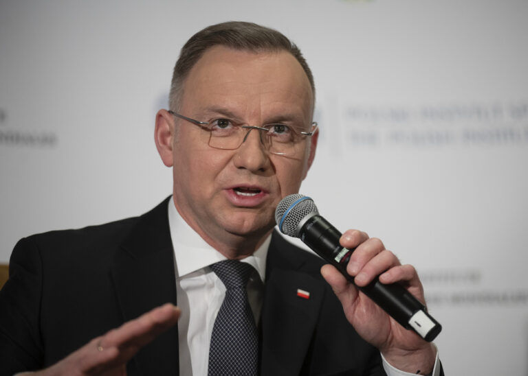 President of Poland, Andrzej Duda, answers a question during an event titled 