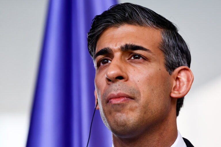 epa11297523 British Prime Minister Rishi Sunak speaks during a press conference with German Chancellor Olaf Scholz (not pictured) after their bilateral meeting, in Berlin, Germany, 24 April 2024. The two leaders' meeting aims to deepen the defense and security cooperation between the two countries. Britain and Germany will announce plans to develop Remote-Controlled Howitzer 155mm Wheeled Artillery Systems (RCH 155), which will be fitted to Boxer vehicles, according to the British government. EPA/FILIP SINGER