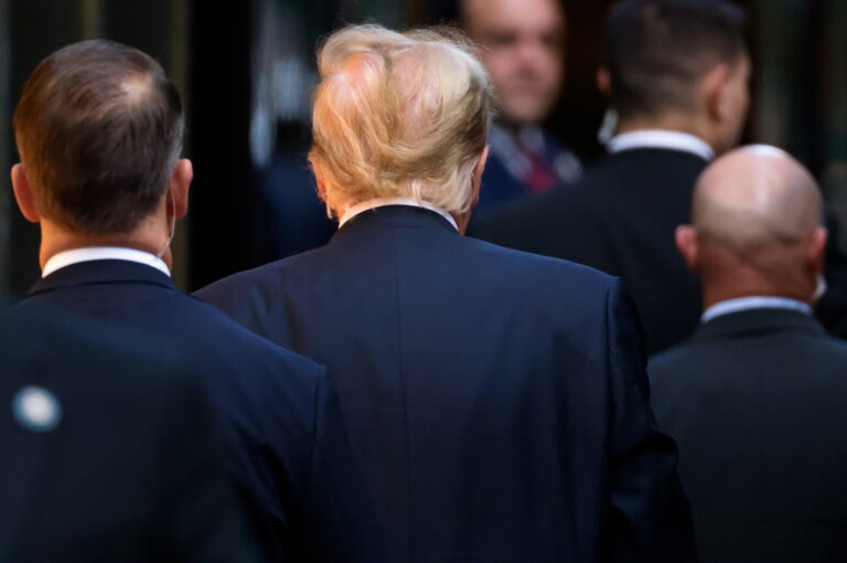 epa11380816 Former US President Donald Trump (C) returns to Trump Tower after a jury found him guilty on all 34 counts in his criminal trial in New York State Supreme Court in New York, New York, USA, 30 May 2024. Trump was found guilty on all 34 felony counts of falsifying business records related to payments made to adult film star Stormy Daniels during his 2016 presidential campaign. EPA/PETER FOLEY